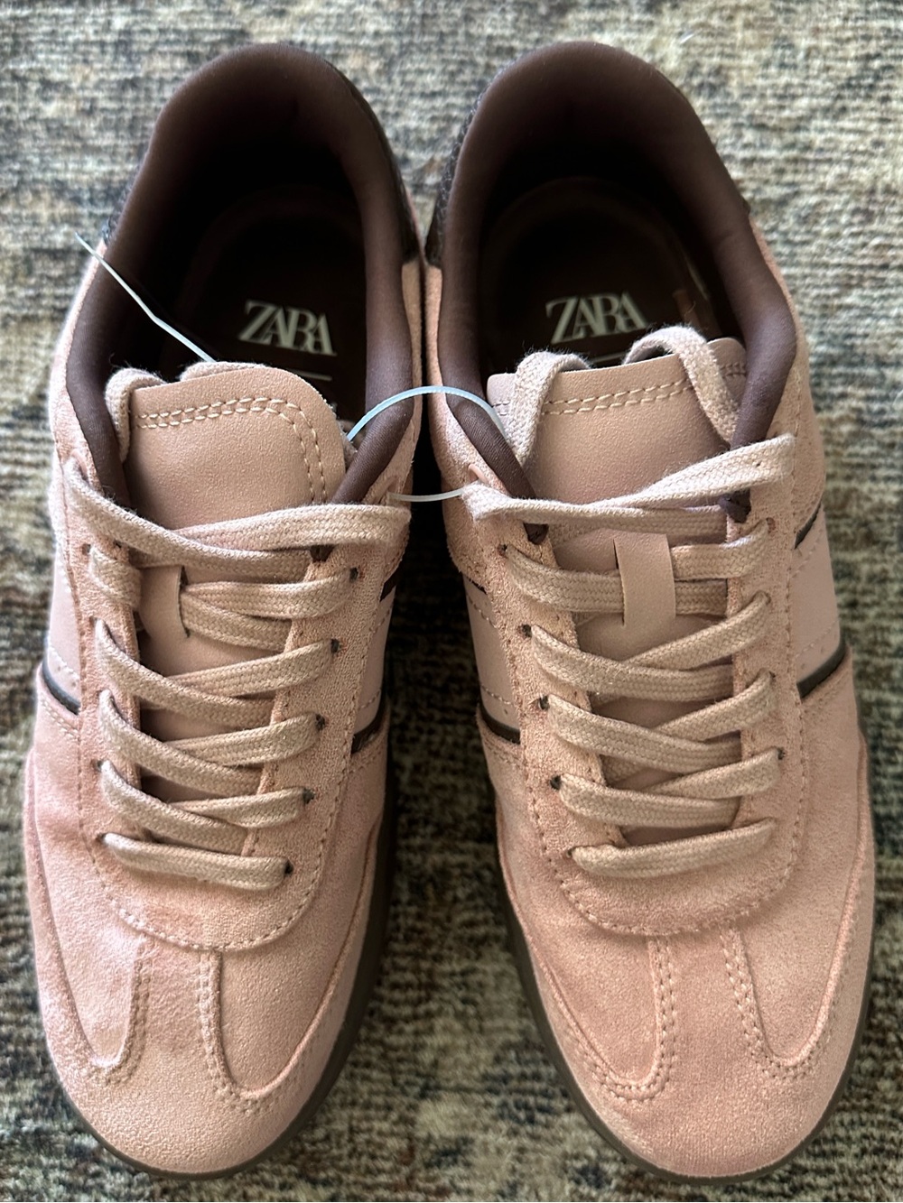 Zara Pink and Brown Suede Lace-Up Sneakers Sz 35 (5)
